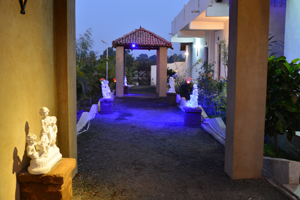Garden walkway at dusk